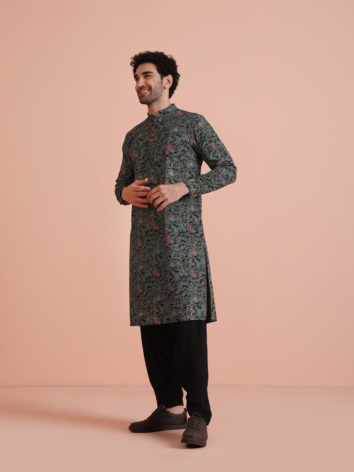 Black Printed Cotton Kurta  | SHOBITAM