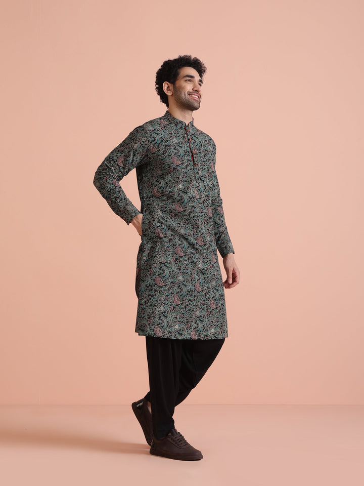 Black Printed Cotton Kurta  | SHOBITAM