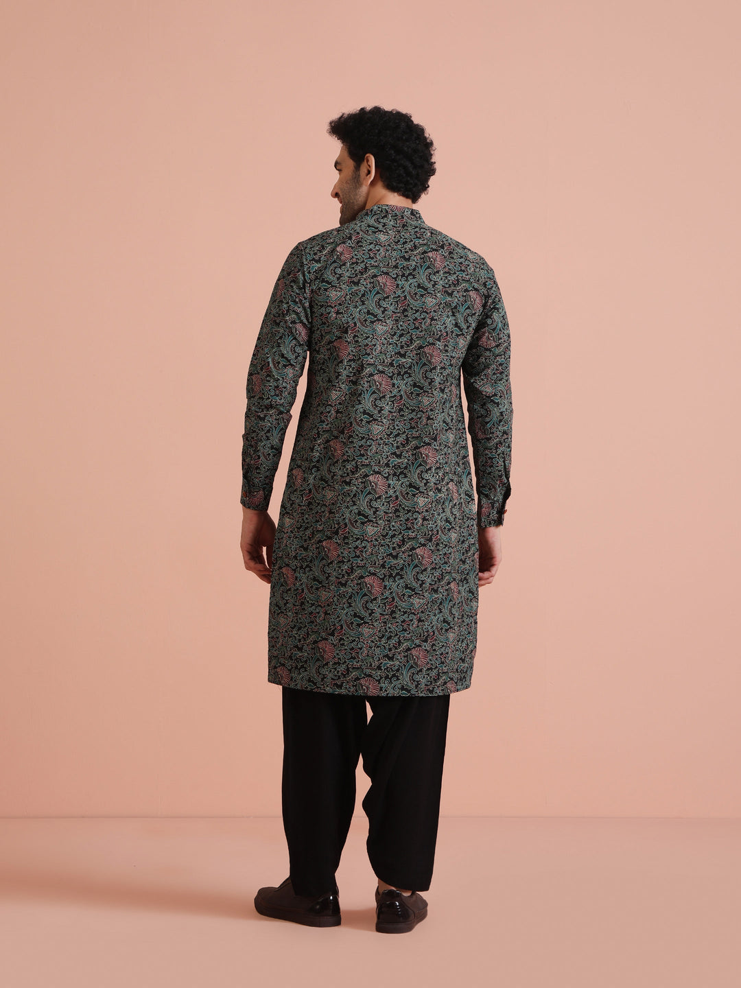 Black Printed Cotton Kurta  | SHOBITAM