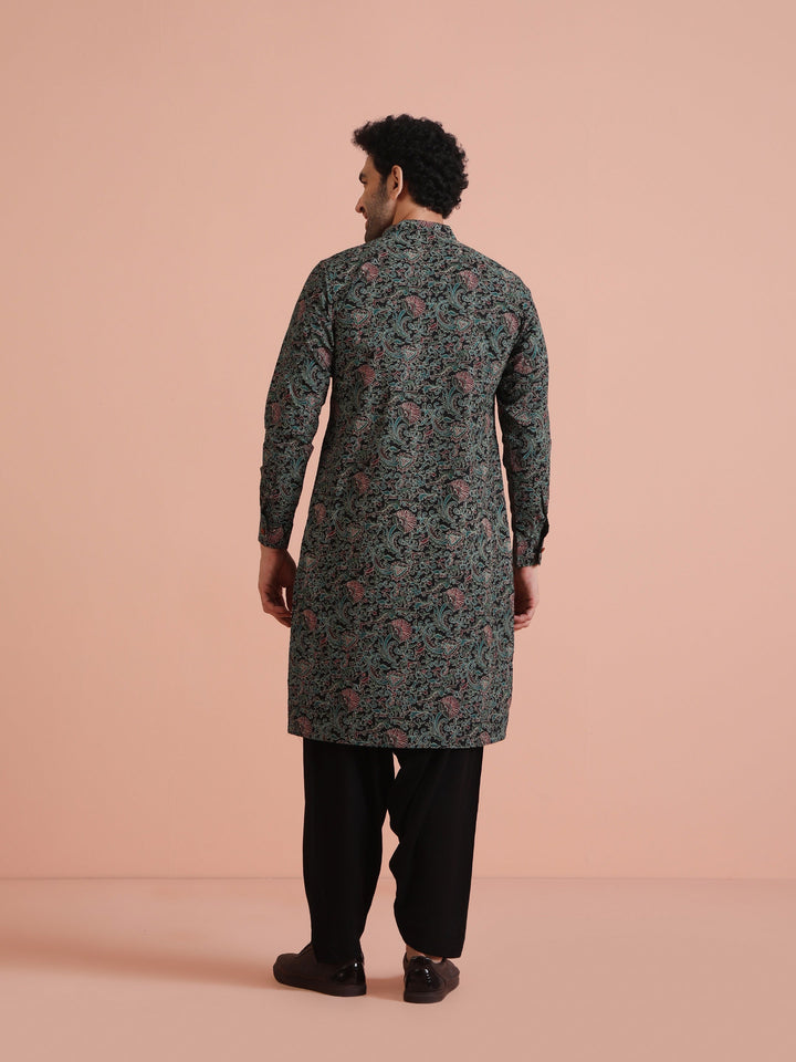 Black Printed Cotton Kurta  | SHOBITAM