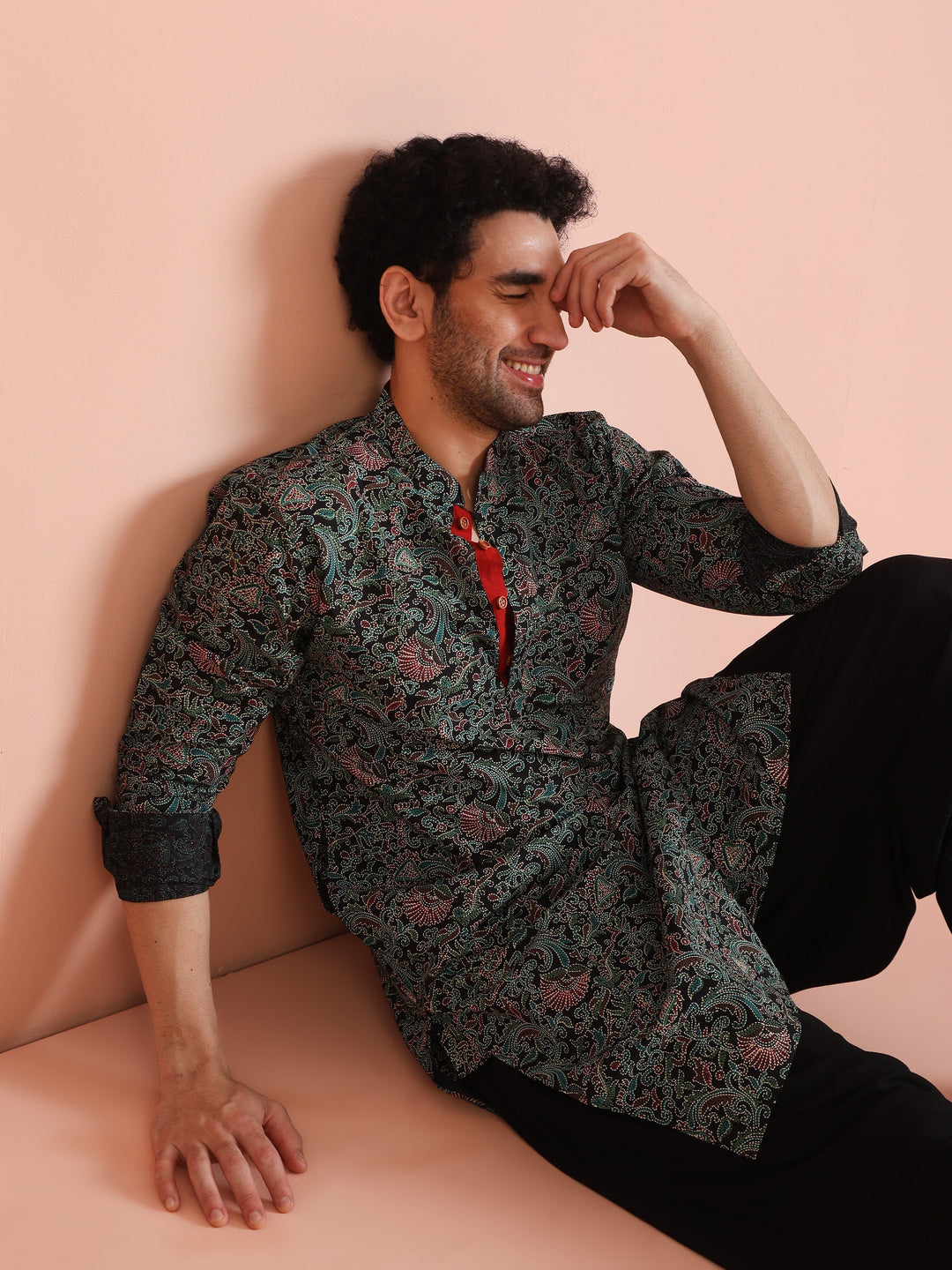 Black Printed Cotton Kurta  | SHOBITAM
