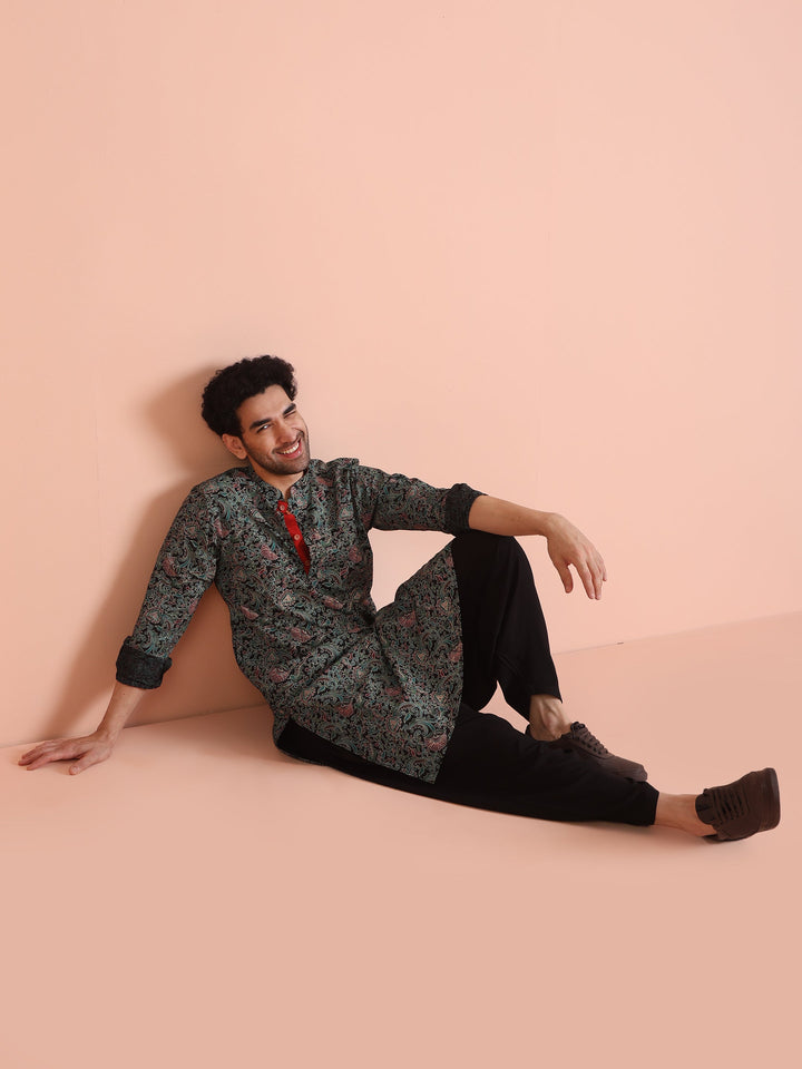 Black Printed Cotton Kurta  | SHOBITAM