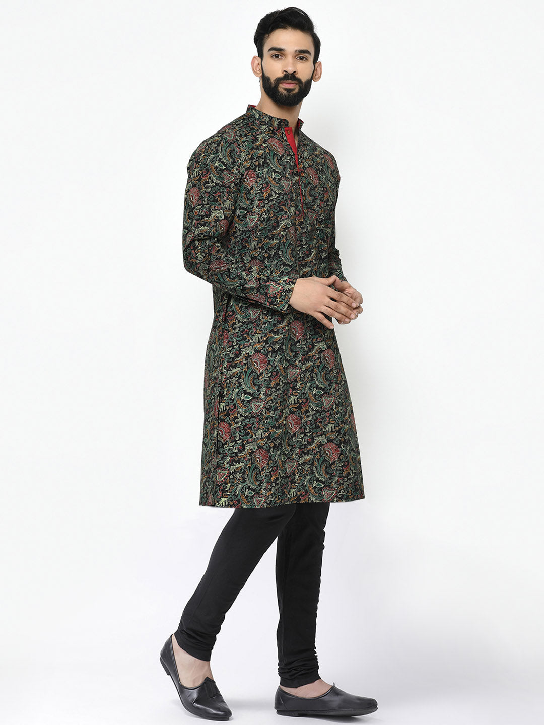 Black Printed Kurta Churidar Set | SHOBITAM