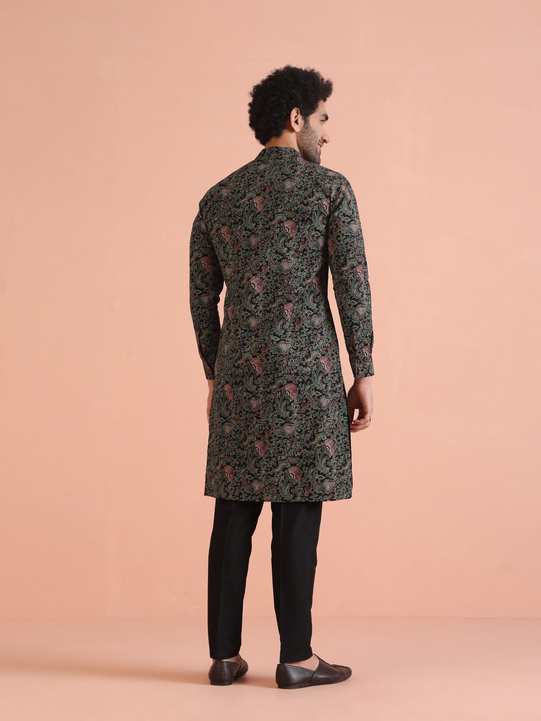 Black Printed Cotton Silk Kurta Trouser Set | SHOBITAM
