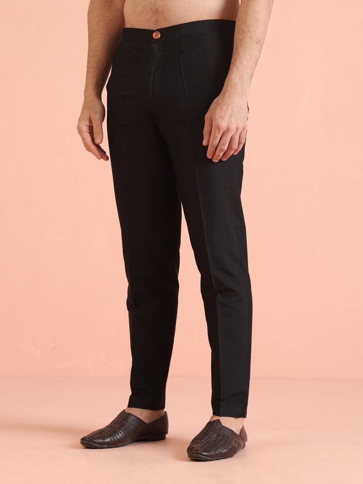 Black Printed Cotton Silk Kurta Trouser Set | SHOBITAM