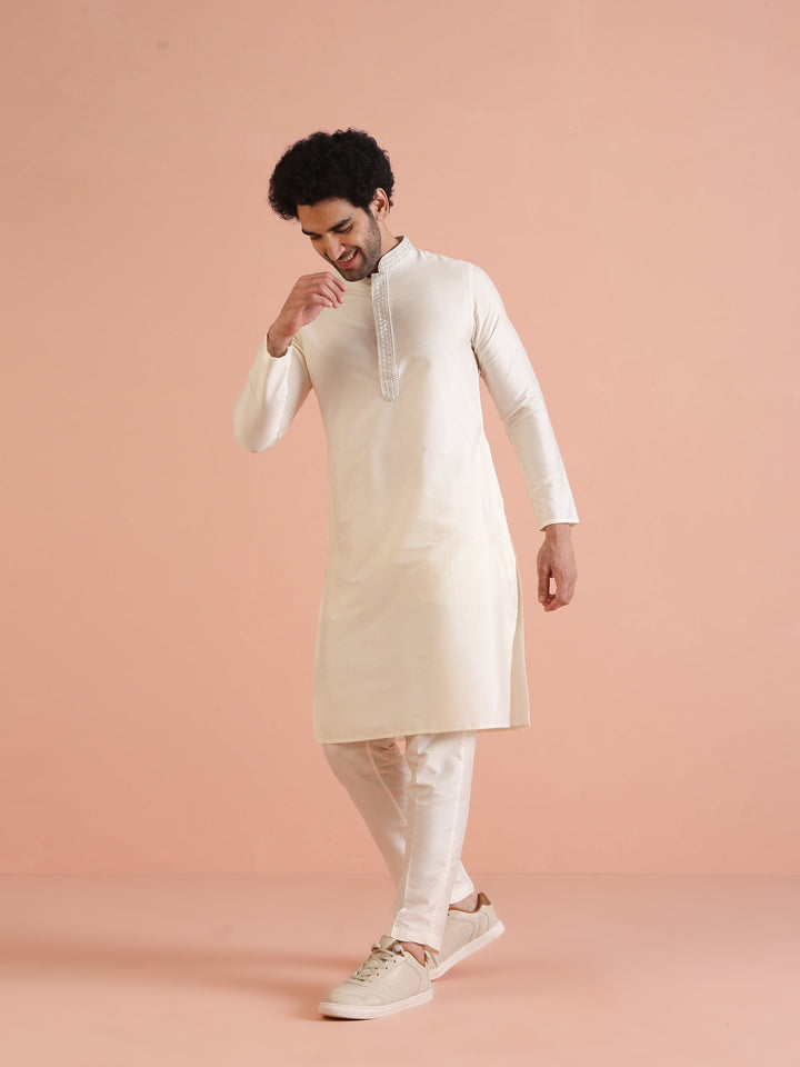 Cream Embroidered Kurta  | SHOBITAM