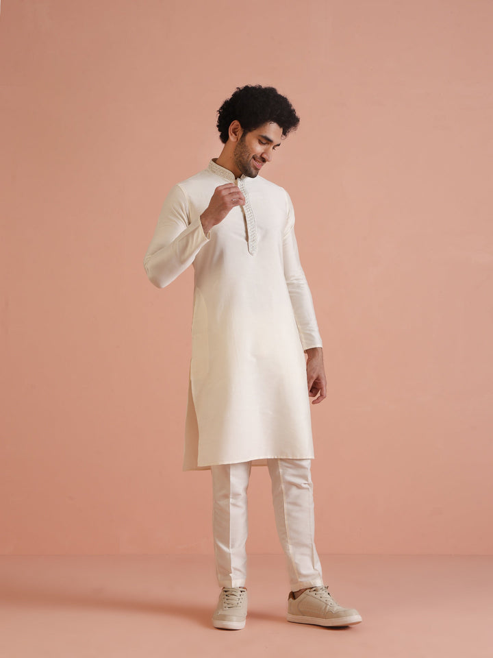 Cream Embroidered Kurta  | SHOBITAM
