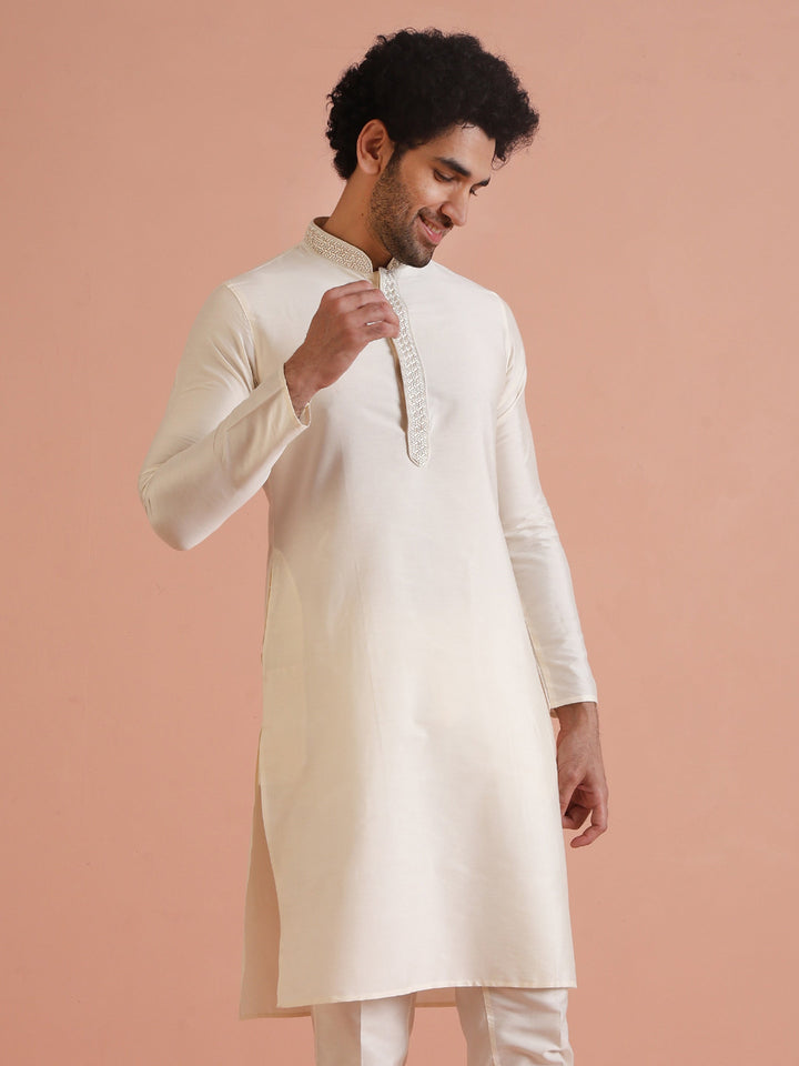 Cream Embroidered Kurta  | SHOBITAM
