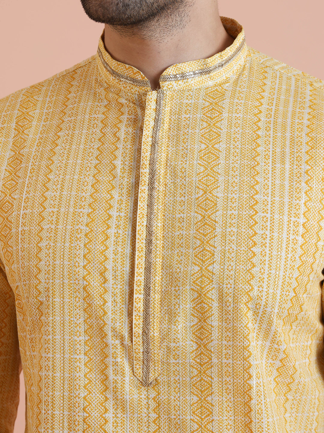 Yellow Cotton Silk Printed Long Kurta  | SHOBITAM