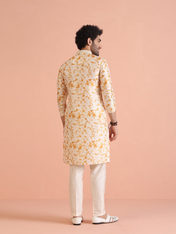 Beige Silk Blend Mirror Work Kurta  | SHOBITAM