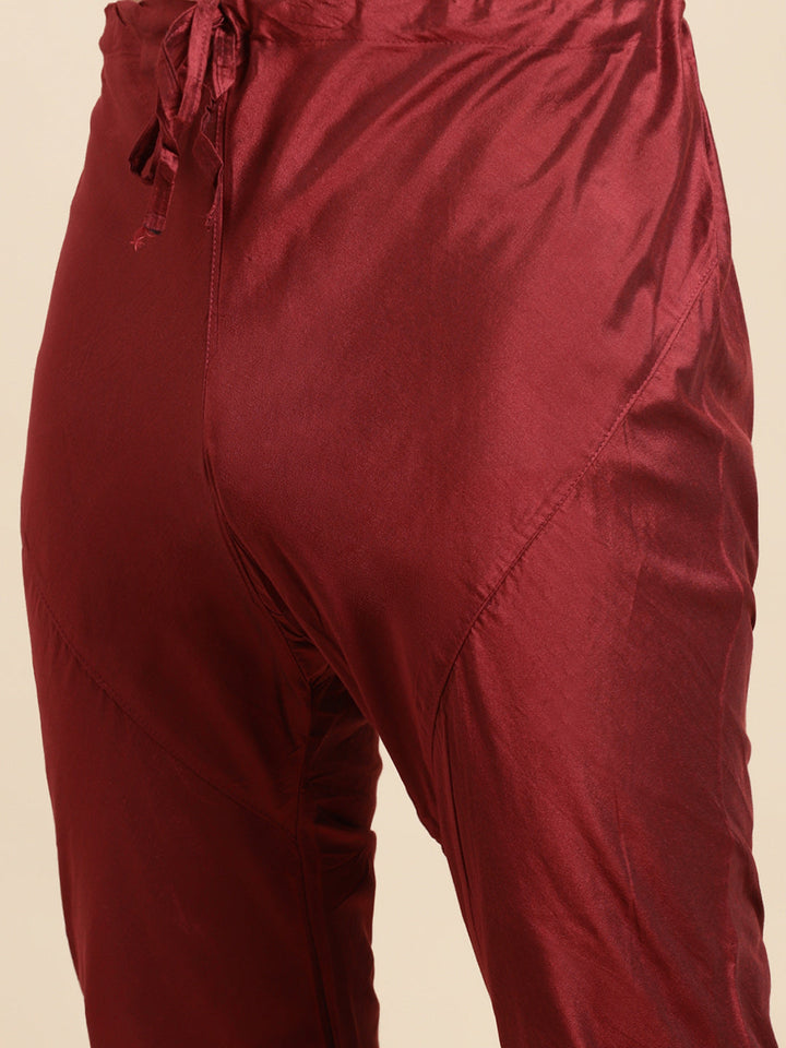 Maroon Cotton Blend Kurta Churidar Set | SHOBITAM