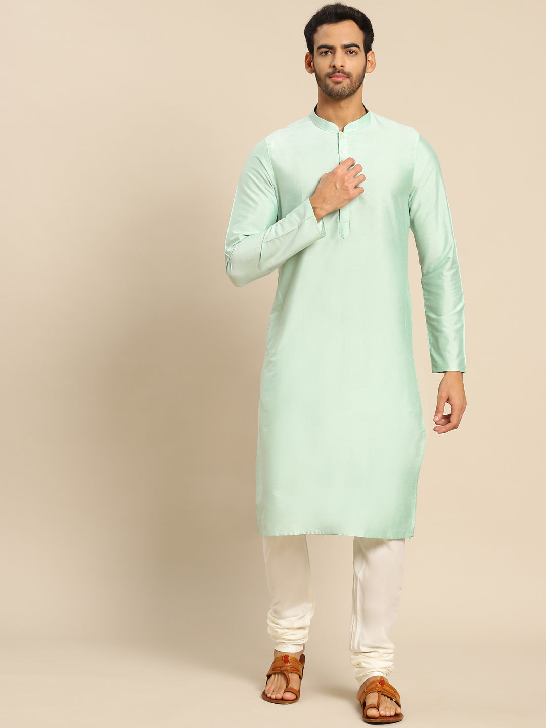 Mint Green Blend Kurta Churidar Set | SHOBITAM