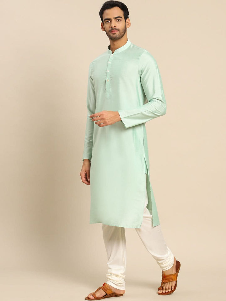 Mint Green Silk Blend Kurta Churidar Set | SHOBITAM