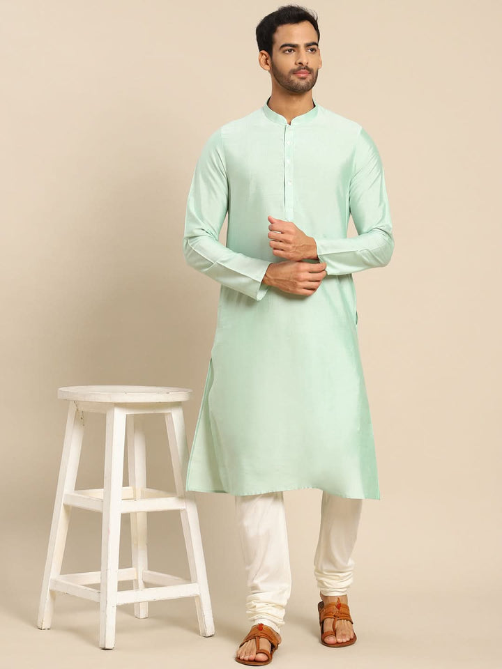Mint Green Silk Blend Kurta Churidar Set | SHOBITAM