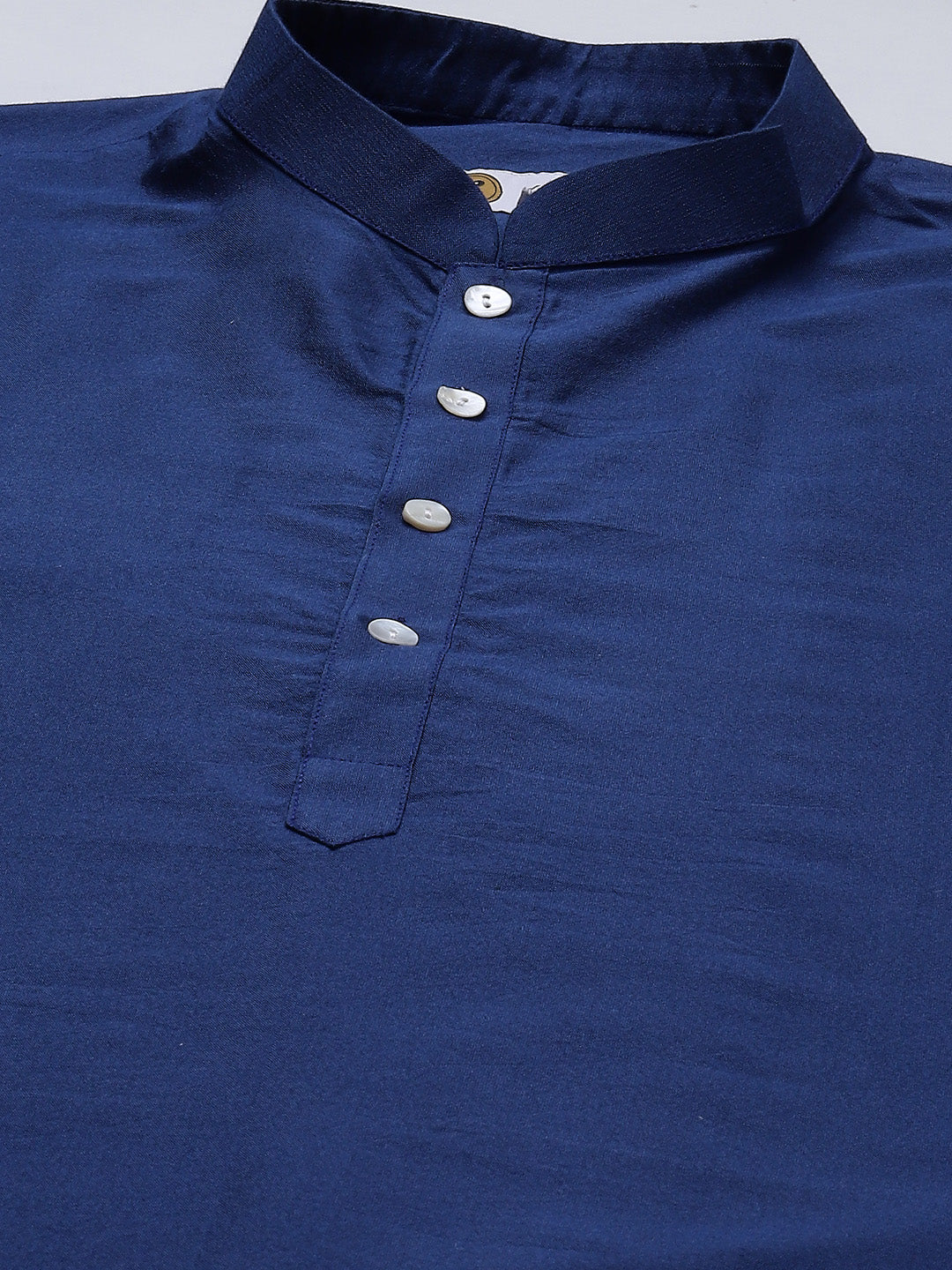 Navy Blue Silk Blend Solid Long Kurta  | SHOBITAM