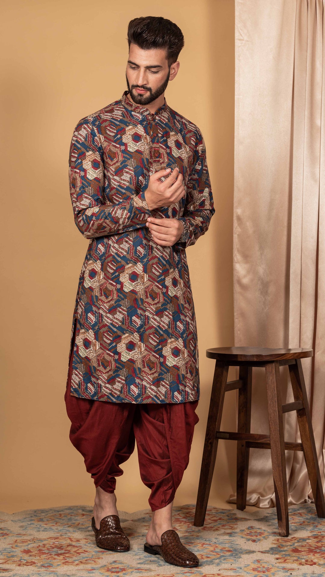 Multicolor Printed Cotton Kurta Dhoti Set | SHOBITAM