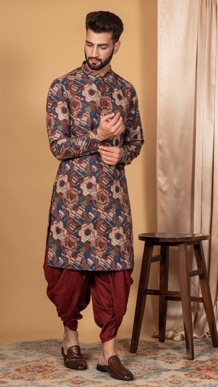 Multicolor Printed Cotton Kurta Dhoti Set | SHOBITAM