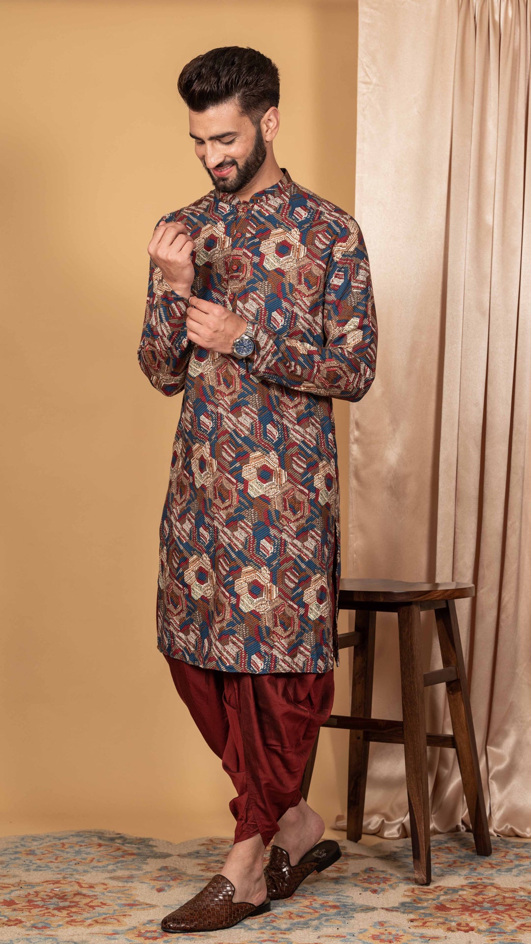Multicolor Printed Cotton Kurta Dhoti Set | SHOBITAM