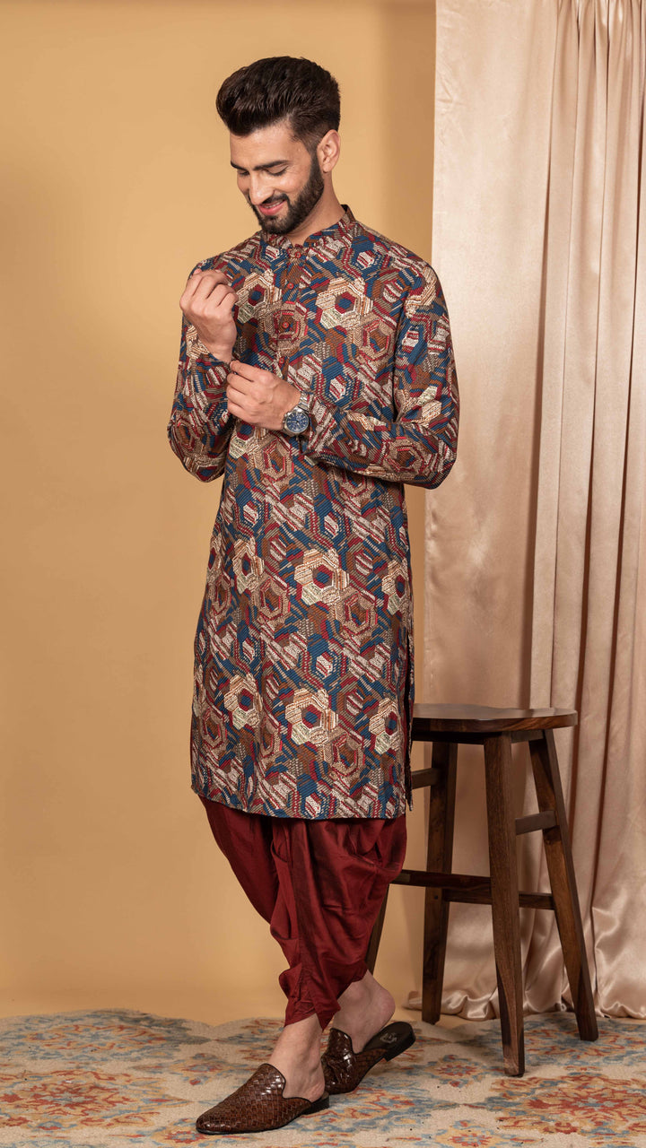 Multicolor Printed Cotton Kurta Dhoti Set | SHOBITAM