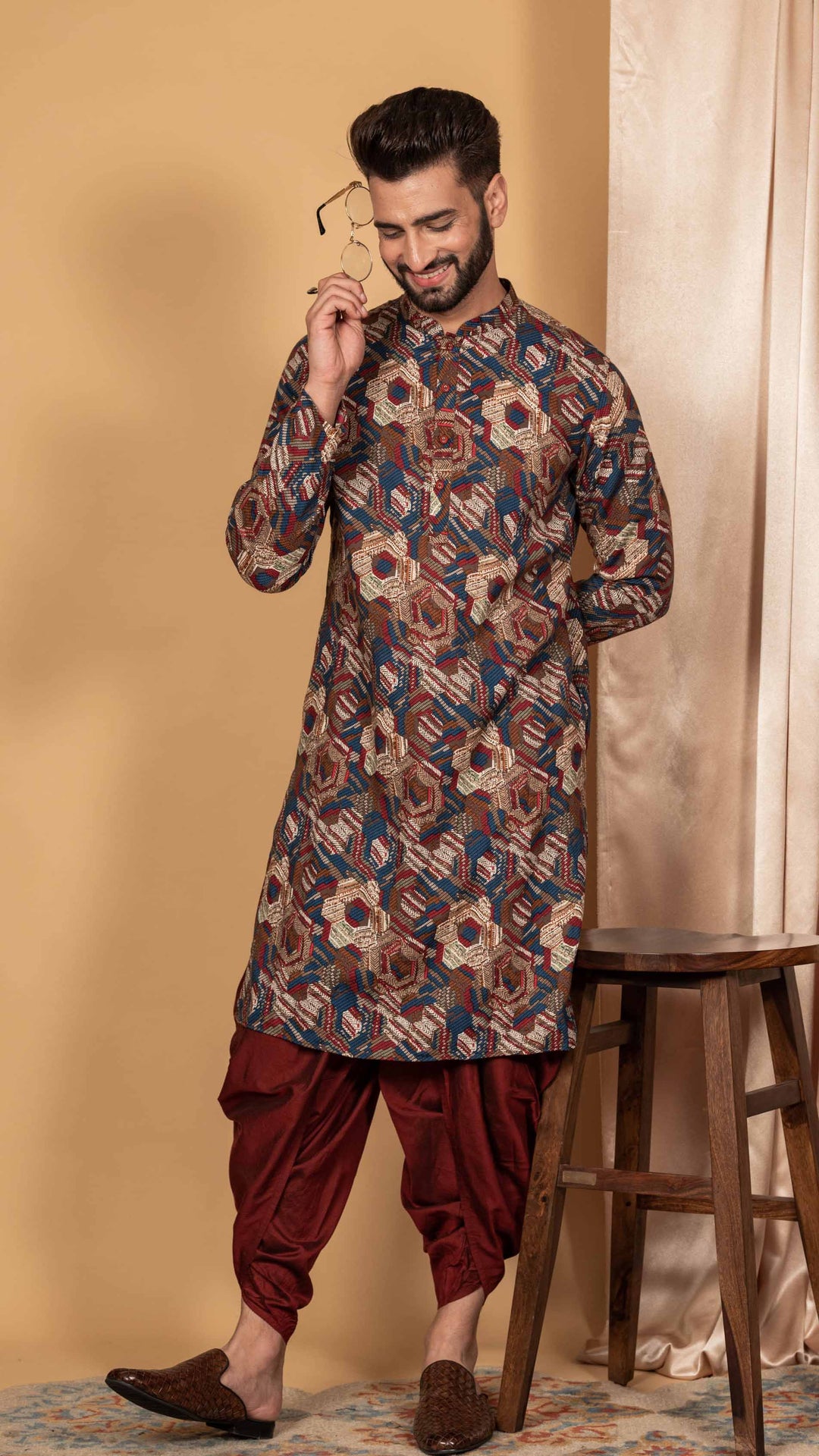 Multicolor Printed Cotton Kurta Dhoti Set | SHOBITAM