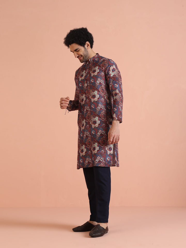 Multi Color Art Silk Printed Long Kurta  | SHOBITAM