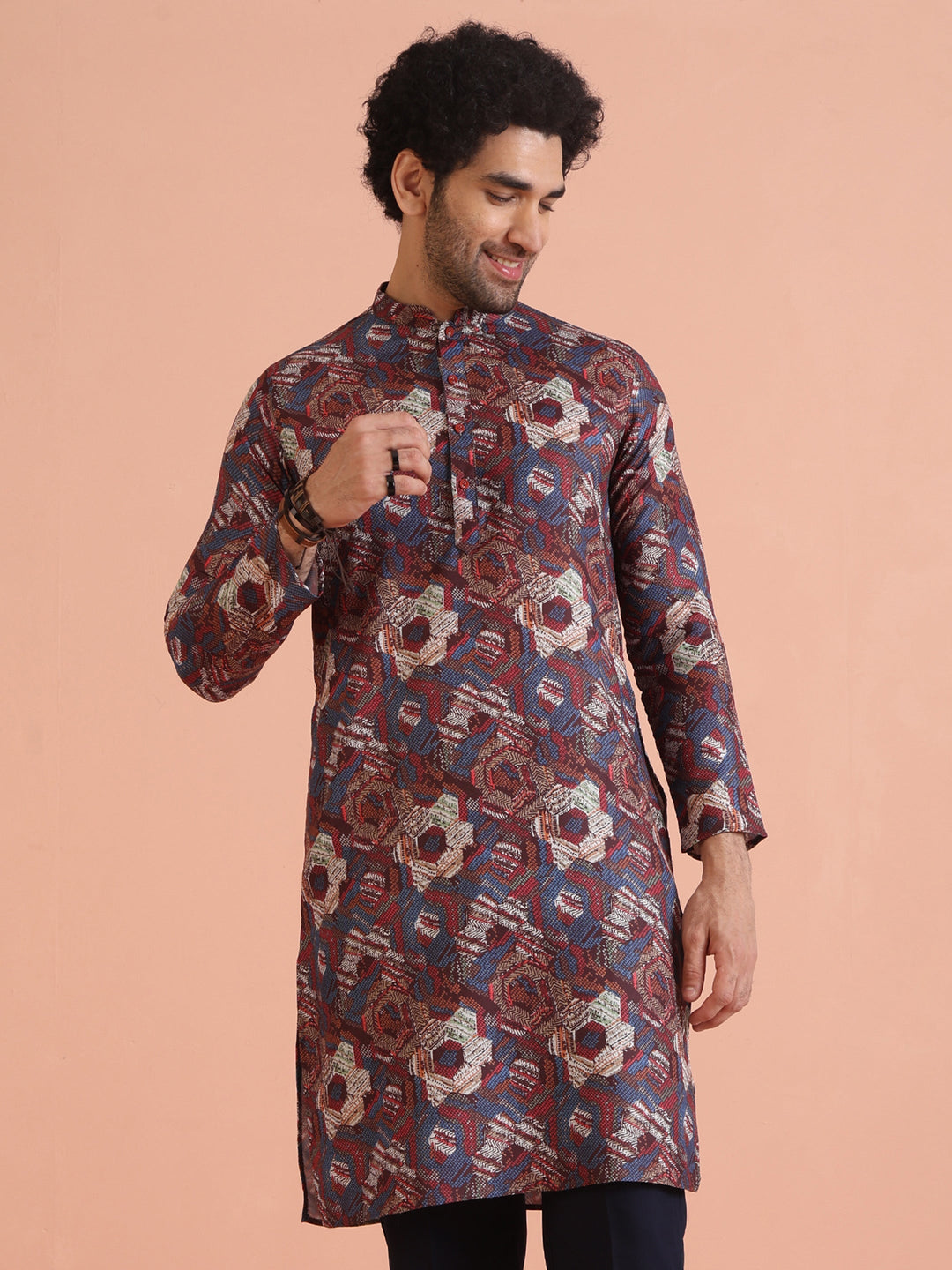 Multi Color Art Silk Printed Long Kurta  | SHOBITAM