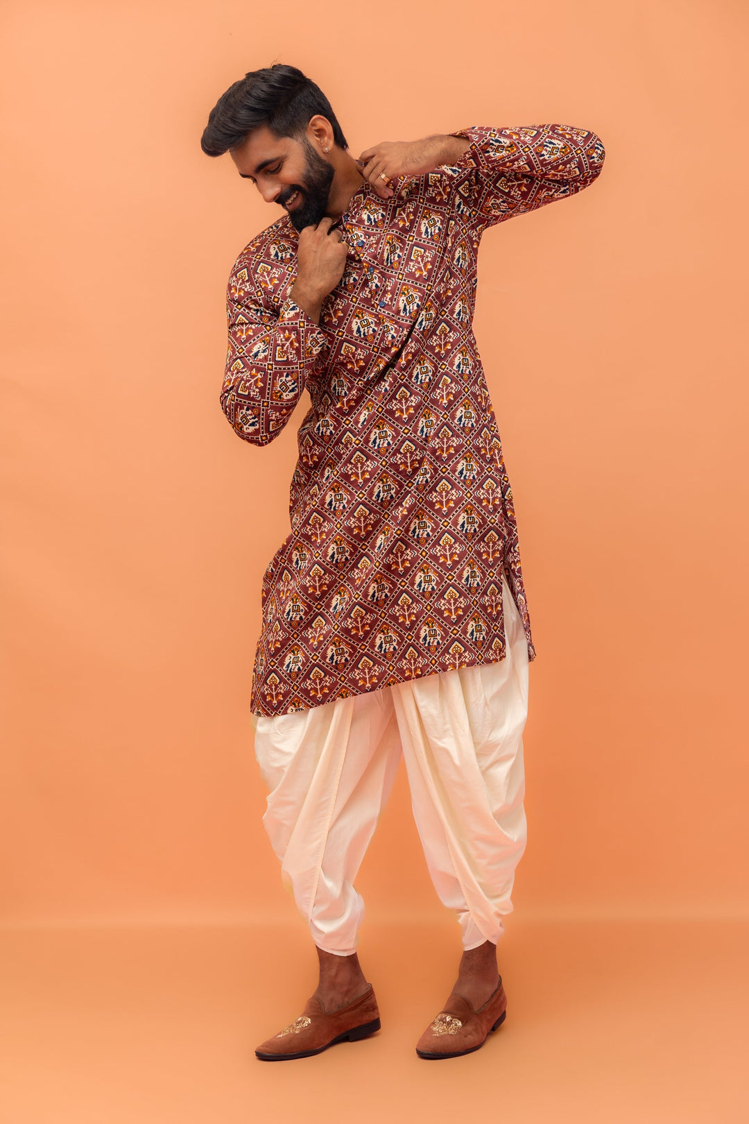 Magenta Printed Cotton Kurta  | SHOBITAM