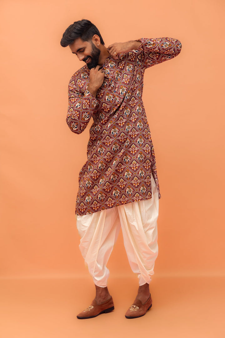Magenta Printed Cotton Kurta  | SHOBITAM