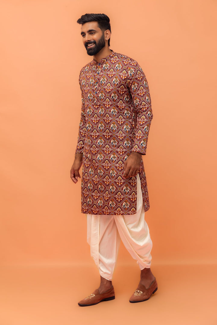 Magenta Printed Cotton Kurta  | SHOBITAM