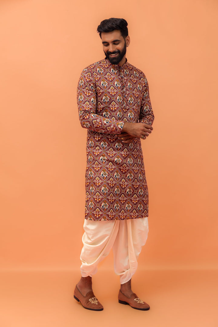 Magenta Printed Cotton Kurta  | SHOBITAM