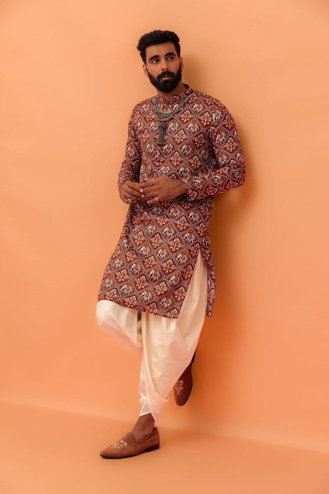 Magenta Printed Cotton Kurta  | SHOBITAM