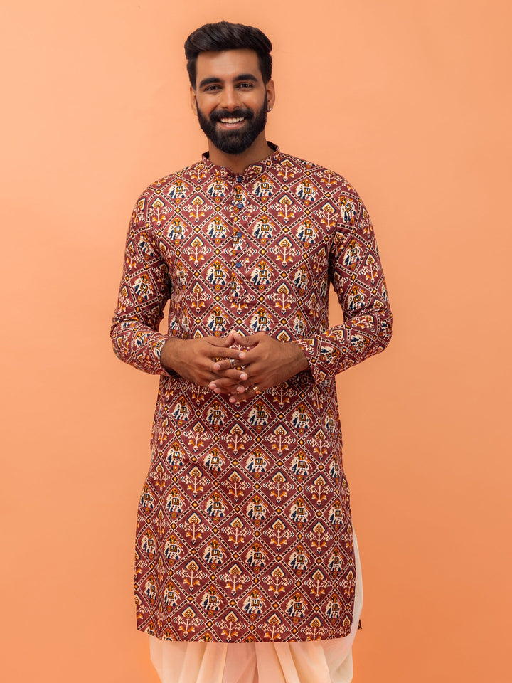 Magenta Printed Cotton Kurta  | SHOBITAM