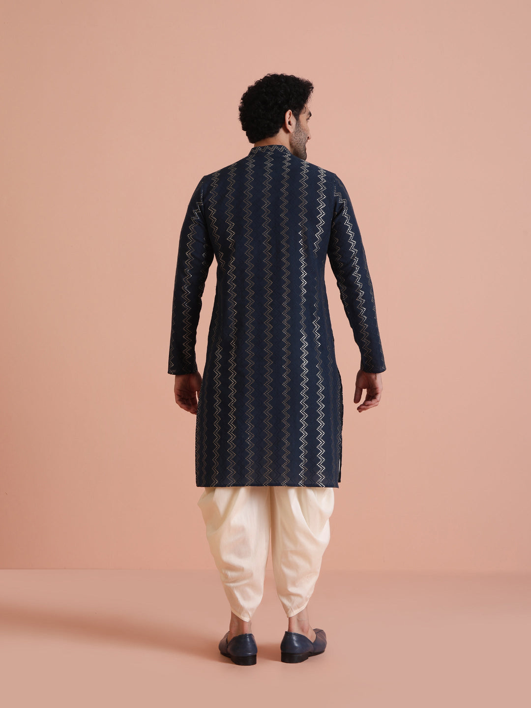 Navy Art Silk Zigzag Kurta  | SHOBITAM