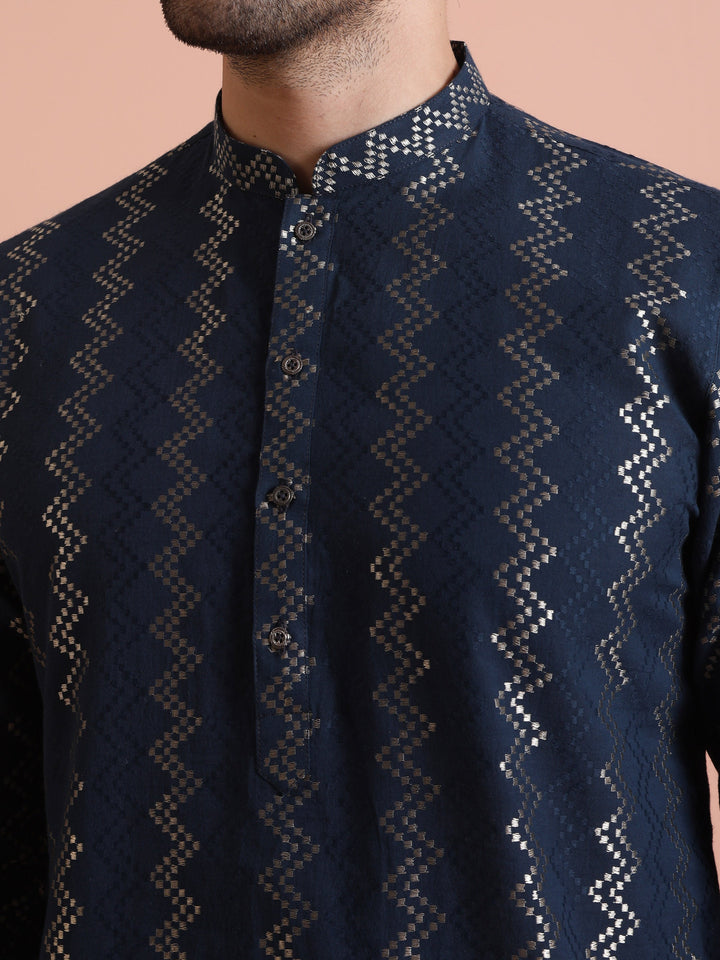 Navy Art Silk Zigzag Kurta  | SHOBITAM
