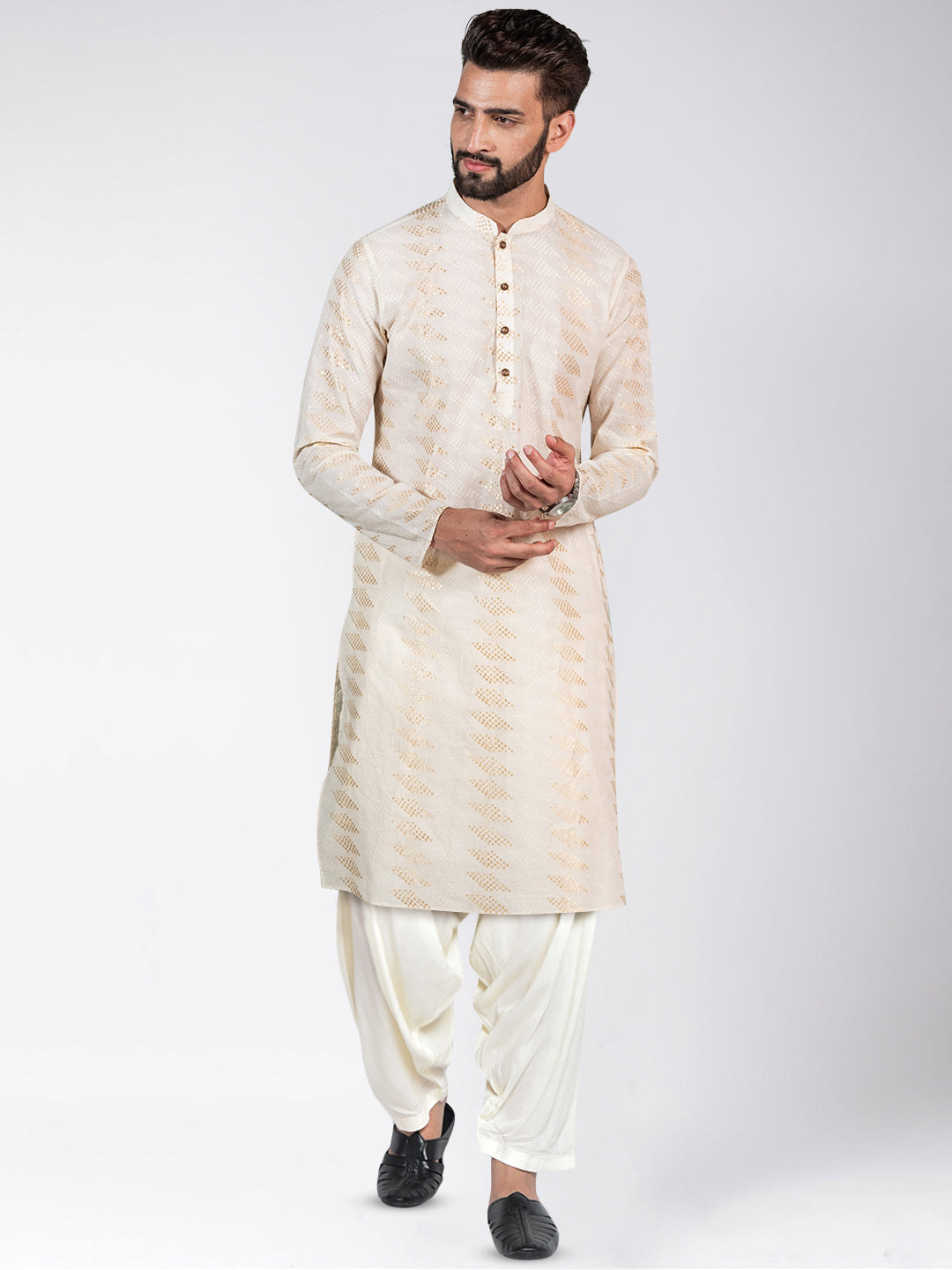 Cream Blend Geometric Kurta Patiyala | SHOBITAM