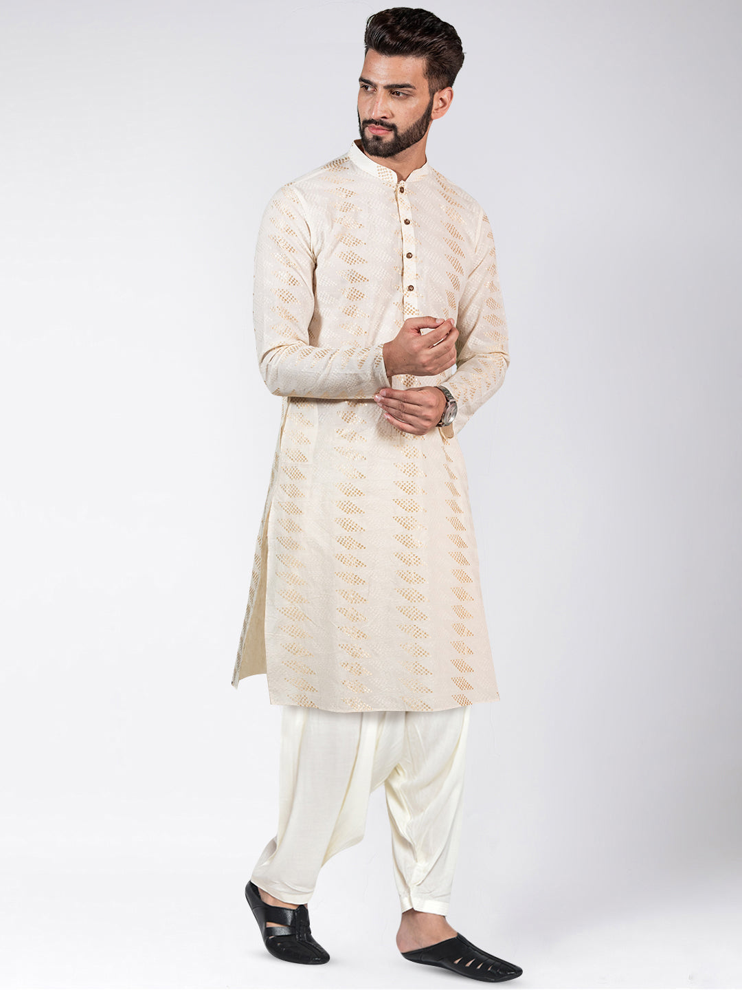 Cream Blend Geometric Kurta Patiyala | SHOBITAM
