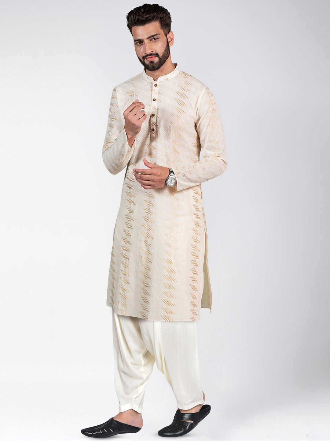 Cream Blend Geometric Kurta Patiyala | SHOBITAM