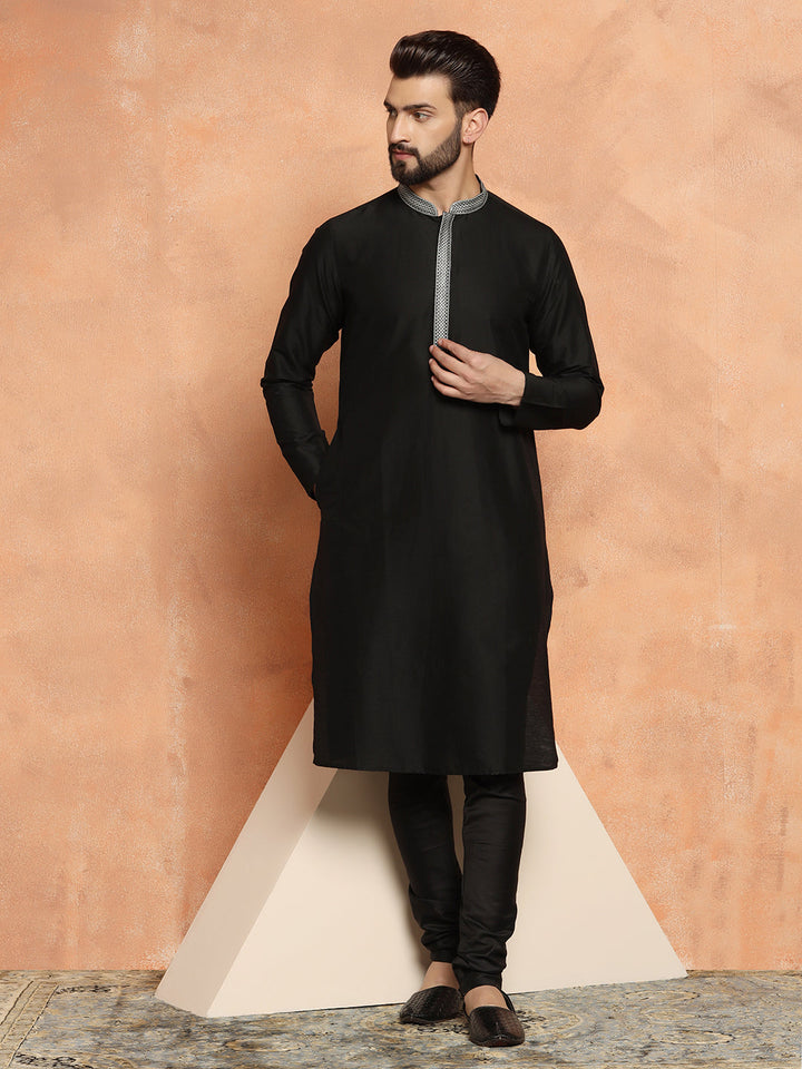 Black Cotton Silk Kurta Churidar Set | SHOBITAM