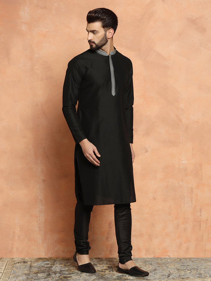 Black Cotton Silk Kurta Churidar Set | SHOBITAM