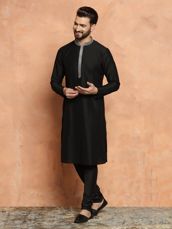 Black Cotton Silk Kurta Churidar Set | SHOBITAM