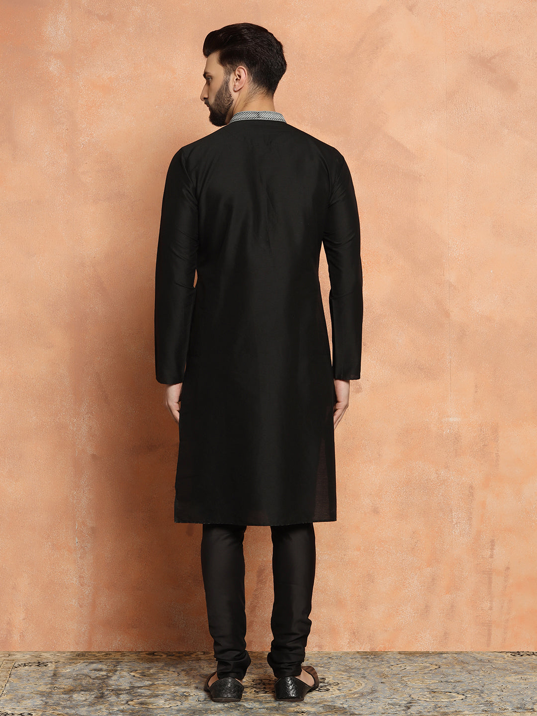 Black Cotton Silk Kurta Churidar Set | SHOBITAM