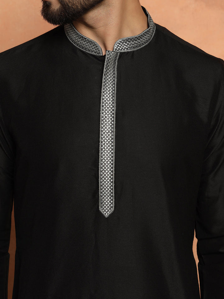 Black Cotton Silk Kurta Churidar Set | SHOBITAM