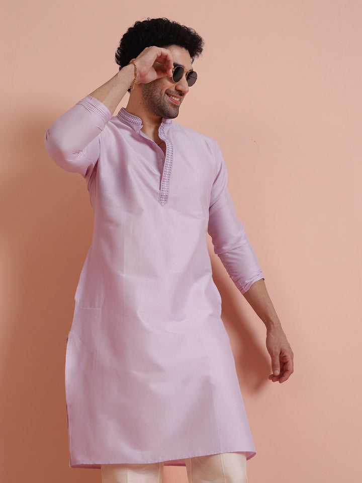 Men Lavender Solid Kurta  | SHOBITAM