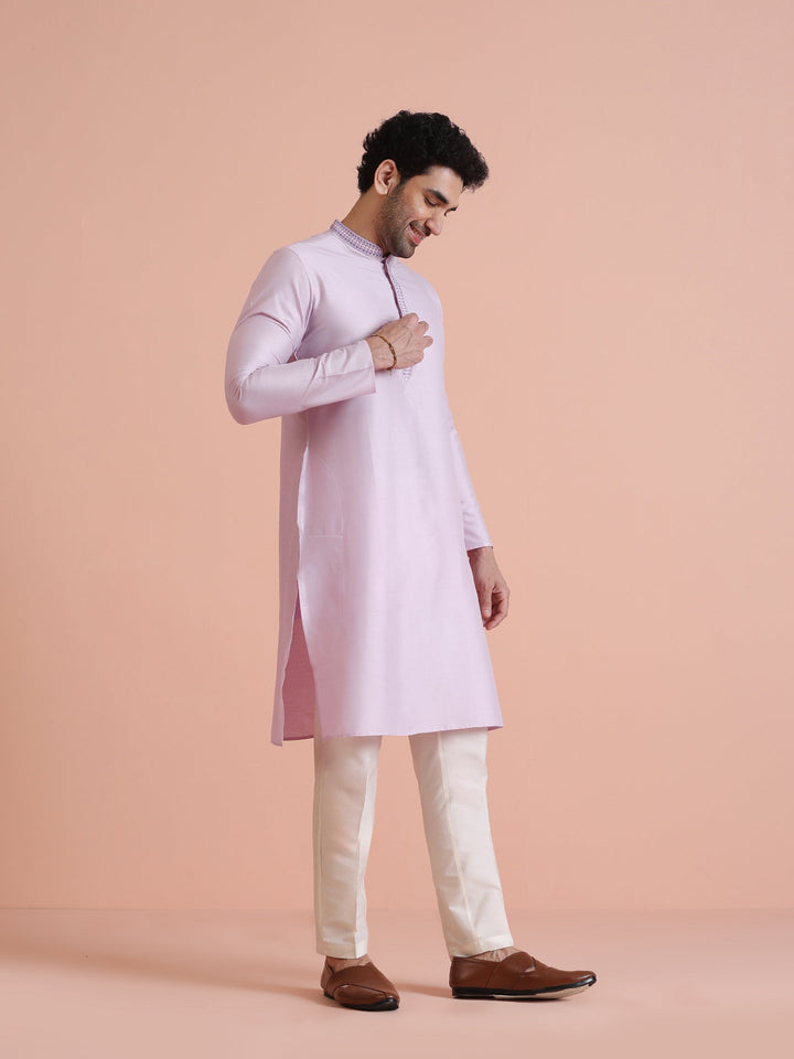 Men Lavender Solid Kurta  | SHOBITAM