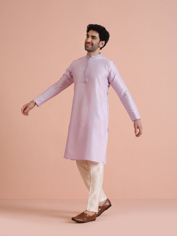 Men Lavender Solid Kurta  | SHOBITAM