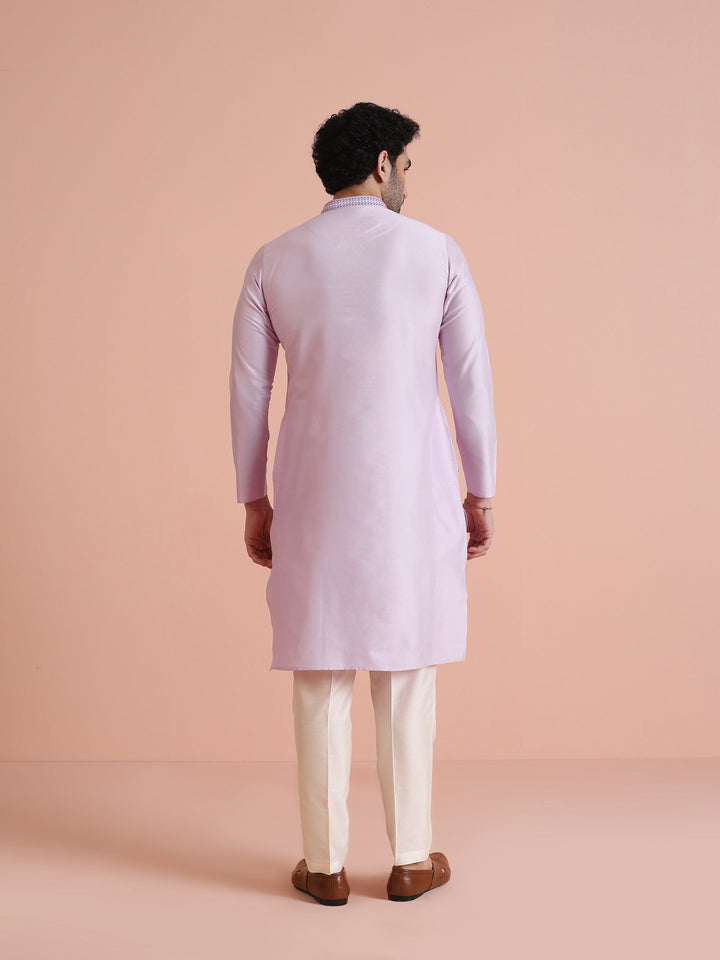 Men Lavender Solid Kurta  | SHOBITAM