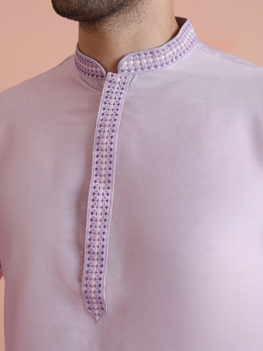Men Lavender Solid Kurta  | SHOBITAM