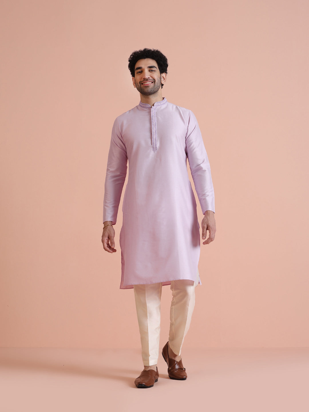 Men Lavender Solid Kurta  | SHOBITAM