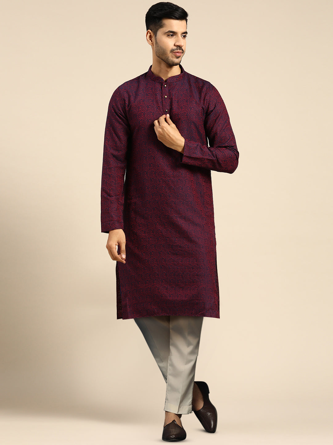 Maroon Printed Kurta with Trouser | SHOBITAM