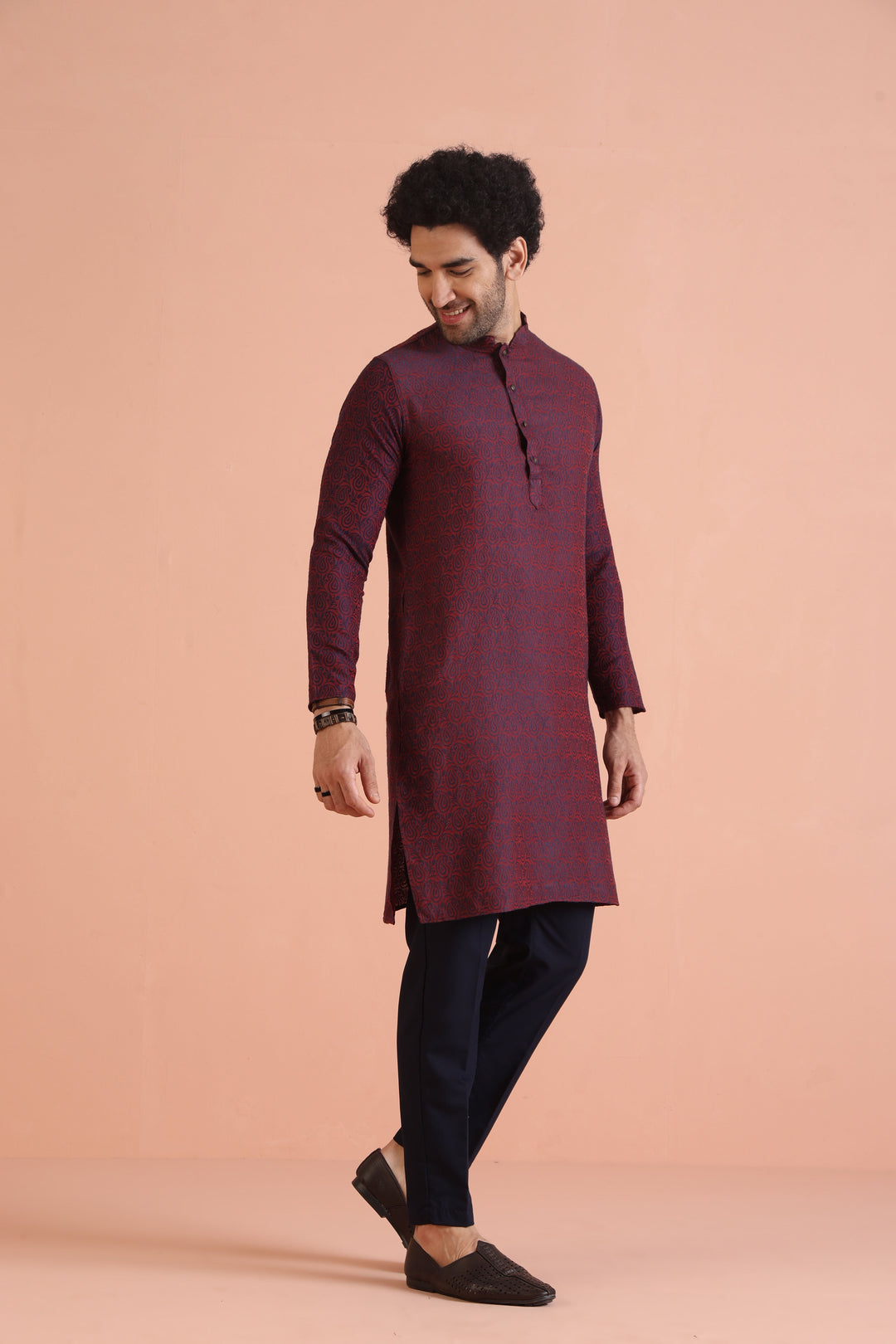 Maroon Cotton Silk Paisley Printed Kurta  | SHOBITAM